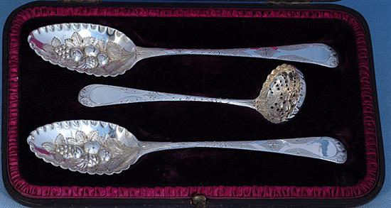 A pair of George III silver berry spoons, Spoons Length 8 ½”/215mm Sifter length 6 ¼”/157mm, Combined weight: 5oz/142grms